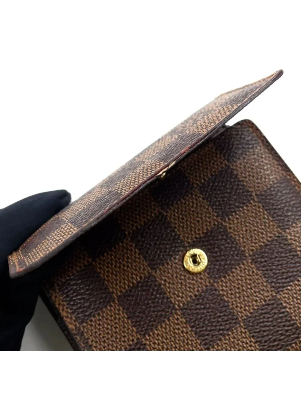 Louis Vuitton Portefeuille Elise Damier Ebene Leather with Initials Brown Hook